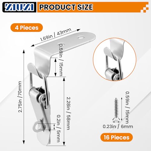 4PCS 90-Degree Angle Latch, Stainless Steel Corner Latch with Keyhole, Tool Box Hood Clasp Buckle Lock Latch with Screws for Case Box Closet - size: 4 Pack