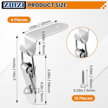4PCS 90-Degree Angle Latch, Stainless Steel Corner Latch with Keyhole, Tool Box Hood Clasp Buckle Lock Latch with Screws for Case Box Closet - size: 4 Pack
