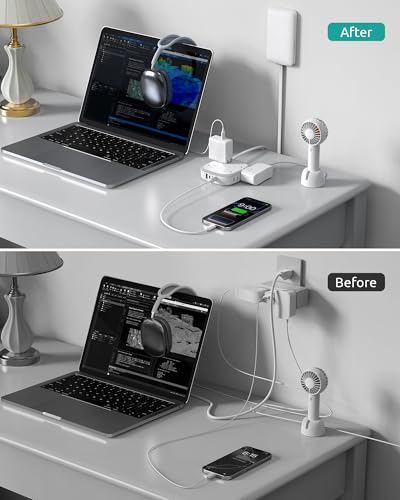 NUTICT Outlet Cover Extension Cord, Flat Plug Power Strip 3ft, 8 Outlets (4-2Pin)& 4 USB Ports (3 USB C), 13A/1625W, 1440J Surge Protector, Wall Mountable, Ideal for Home Improvement, Tight Spaces - size: 3FT (4-2 Prong Outlets)