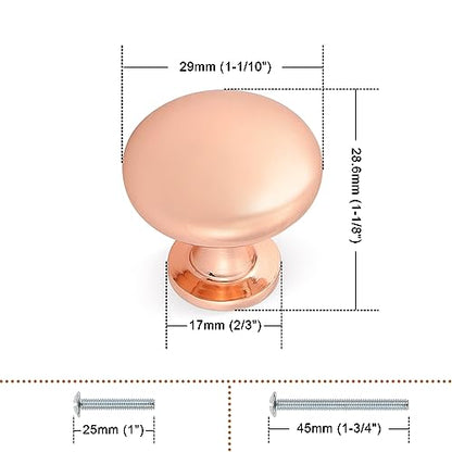 Probrico 5 Pack Single Hole Cabinet Knobs, Modern Style Drawer Pulls Rose Gold Knobs for Kitchen Bedroom Bathroom, Dresser Knob Furniture Handle Hardware - color: Rose Gold