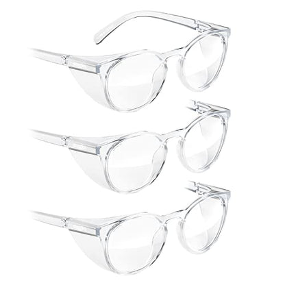 Stoggles Round Z87.1 Certified Polycarbonate Safety Glasses, Scratch & Shatter-Proof, Blue-Light & UV Blocking Lens, Top & Side Shields, Anti-Fog Dip Coated, Durable, Protective & Stylish Eyewear - color: Clr-3pk