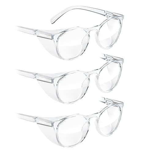 Stoggles Round Z87.1 Certified Polycarbonate Safety Glasses, Scratch & Shatter-Proof, Blue-Light & UV Blocking Lens, Top & Side Shields, Anti-Fog Dip Coated, Durable, Protective & Stylish Eyewear - color: Clr-3pk