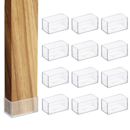 uxcell 12 Pcs Transparent Chair Leg Floor Protectors, 1.2 x 2.4 Inch Rectangle PVC Chair Leg Caps for Hardwood Floors, Non-Slip Reduce Noise Table Furniture Cover - size: 1.2 x 2.4 Inch