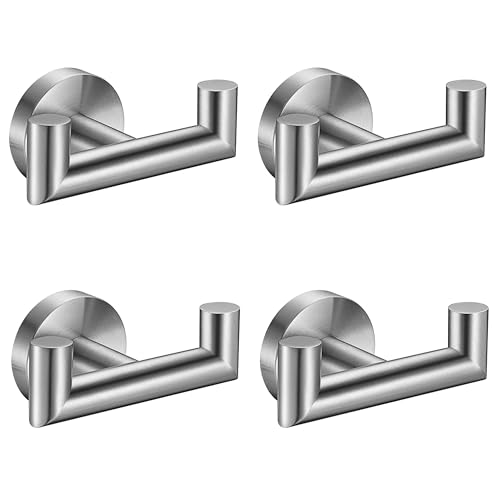 Towel Hooks For Bathrooms, Brushed Nickel Towel Hook For Kitchen Bathroom, SUS304 Stainless Steel Coat Hook, Heavy Duty Double Holder Robe Hooks For Hanging Towels,Coats,Clothes,Wall Mount, 4 Pack - color: Brushed Nickel, size: 4 Pack