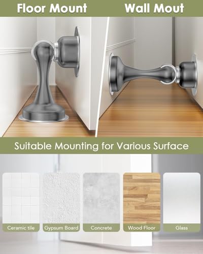 Door Stoppers Magnetic Door Catch, Stainless Steel Magnetic Door Stop 1 Pack, Double-Sided Adhesive Tape, No Drilling, Screws for Stronger Mount, Holder Your Door Open for Wide Doors - style: 2 Pack Gray