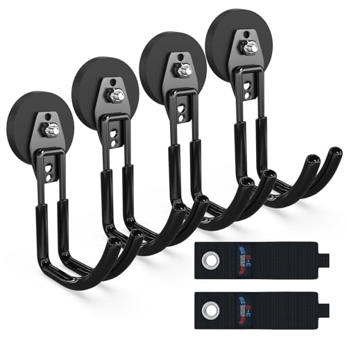 3-H Extra Strong Magnetic Hooks,Heavy Duty Large Anti-Slip Magnet Hooks J Shape,No-Drill Tool Holder for Garage,Power Drill,Garden Tools,Hose Storage,4 Pack Black - color: Black, size: 2.6"x4-MJ