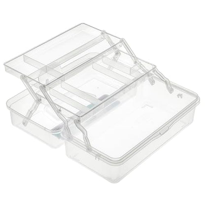 RoseArt Multi-Layer Plastic Dividing Craft Storage Box - Portable Handled Art Supply Organizer, Utility, Tool, Medicine, Craft Box Clear - Made in U.S.A