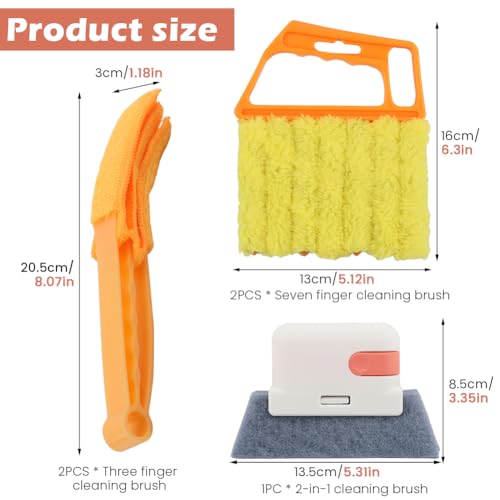 5Pcs Window Blind Cleaning Set, Window Venetian Blind Cleaner Duster Tool, Washable Dust Removal Cleaning Tools for Blinds, Air Conditioners, Track, Fans(Color:Orange)