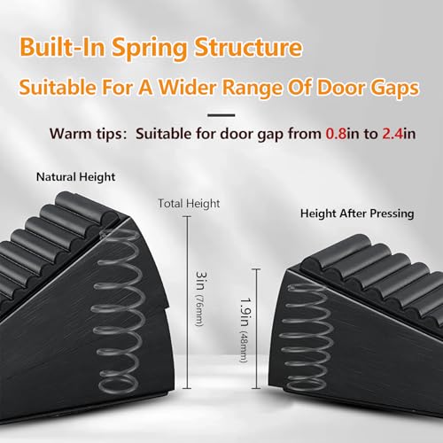 Heavy Duty Door Stopper,3 Inch High Large Adjustable Spring Door Stop,Tall Door Stoppers for Bottom of Doors，Big Wedge Suits Carpet, Tile, Wood, 1 Pack Black
