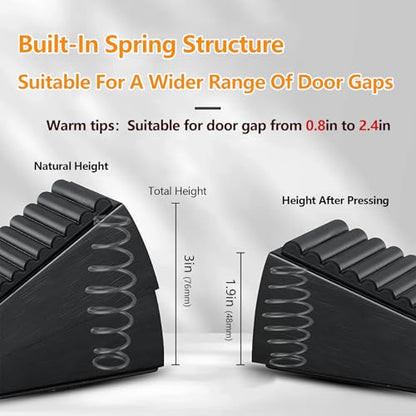 Heavy Duty Door Stopper,3 Inch High Large Adjustable Spring Door Stop,Tall Door Stoppers for Bottom of Doors，Big Wedge Suits Carpet, Tile, Wood, 1 Pack Black