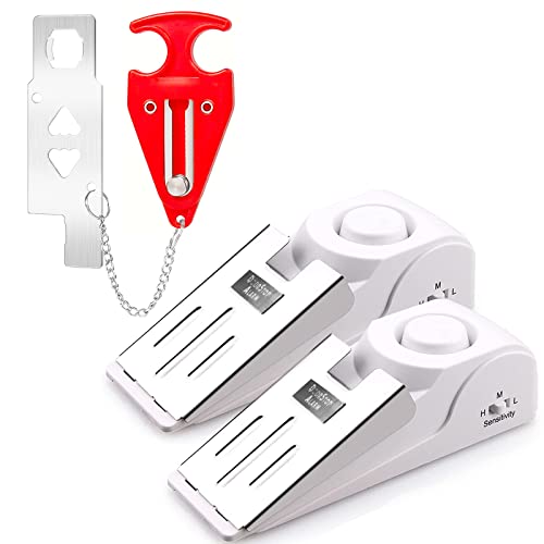 KERUI Upgraded Door Stop Alarm with Portable Door Lock 120 dB Travel Door Stopper Door Wedge Alarm with 3 Levels Sensitivity for Hotel, Home, Apartment - size: 2 Doorstops and 1 Door Lock