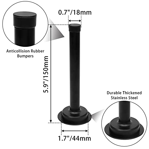 1pc 6 Inch Door Stops, Self Adhesive Long Door Stopper, Stainless Steel Sound Dampening Door Stop, Wall Mount Screw Doorstop with Rubber Bumper (Upgraded Black) - size: 6 Inch-upgraded Black