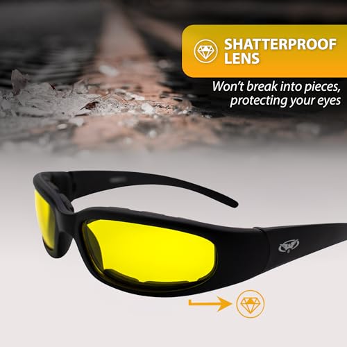 Global Vision Chicago Motorcycle Riding Sunglasses Black Frame w/Yellow Lenses - color: Yellow