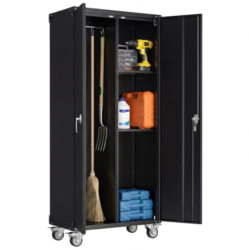 DUMOS 72" Metal Garage Storage Cabinet with Wheels, Tall Rolling Steel Tool Cabinet with Adjustable Shelves and Locking Doors, Lockable File Cabinet for Garage, Home, Office, Warehouse, Black - color: Classic Black, size: 72"H-Large