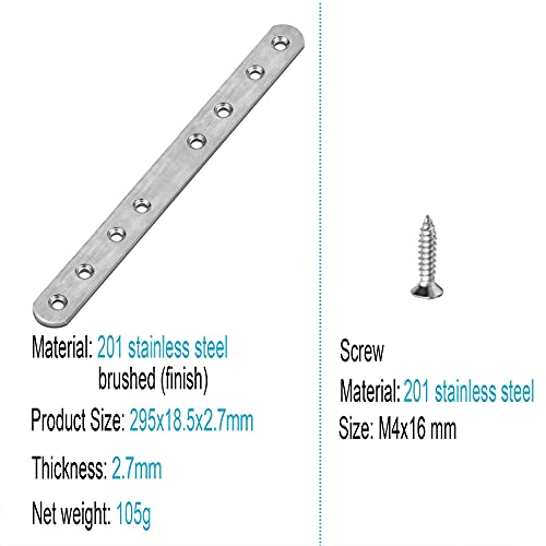 10 Pack 11" x 3/4" Flat Mending Plate, Long Stainless Steel Straight Brace Bracket, Repair Joiner Plate for Wood