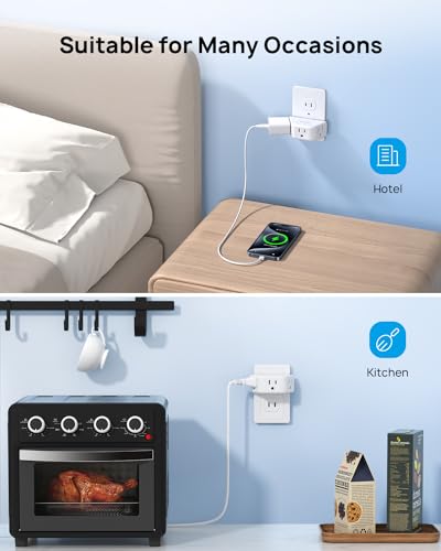 TROND 2 Prong to 3 Prong Outlet Adapter, 3-Way Angled Plug Extender with 3 AC Sockets, Wall Splitter for Non-Grounded Outlets in Old House, Cruise Essentials, White - color: White, size: 3AC-2 Prong Plug, 1 Pack
