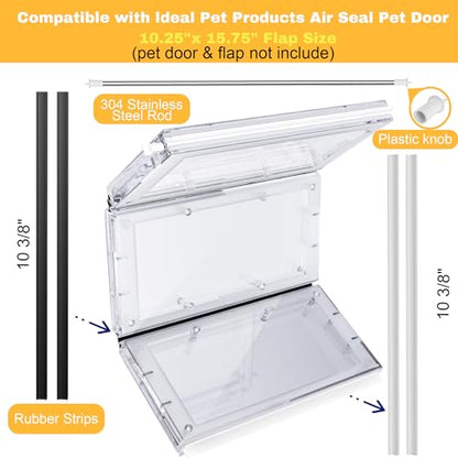 304 Stainless Steel Rod & 4Pcs Replacement Rubber Strips Compatible with Ideal Pet Products Air Seal Pet Door 10.25" x 15.75" Flap （Large） - size: Extra Large with rod