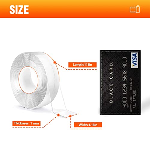 Double Sided Tape Heavy Duty - Nano Tape, Double Sided Mounting Tape (2 Rolls, 19.6FT), Heavy Duty Double Sided Tape for Walls, Two Sided Tape, Adhesive Tape for Poster, Carpet, Rug, Outdoor Use - color: transparent