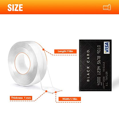 Double Sided Tape Heavy Duty - Nano Tape, Double Sided Mounting Tape (2 Rolls, 19.6FT), Heavy Duty Double Sided Tape for Walls, Two Sided Tape, Adhesive Tape for Poster, Carpet, Rug, Outdoor Use - color: transparent