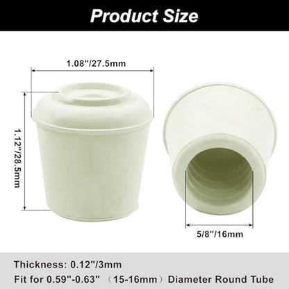 16pcs 5/8 Inch Round Chair Leg Tips Caps, Non-Slip Rubber Chair Leg Floor Protectors, White Furniture Leg Caps Fit for 0.59"-0.63" (15-16mm) Diameter Round Feet - size: 5/8 Inch-White
