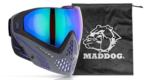 Maddog Dye i5 Thermal Anti-Fog Paintball Airsoft Mask Goggle System Combo with Microfiber Bag | Safety Certified Protection - color: Barney
