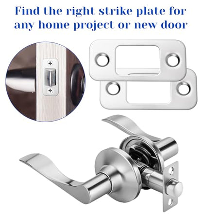 2 Pack Door Lock Plate, 1" x 2 1/4" Strike Plates for Exterior Doors, Heavy Duty Metal Door Backplate for Deadbolt & Latch, Easy Install