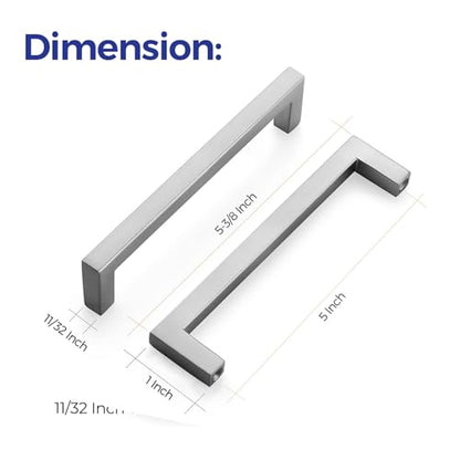 Ravinte 10 Pack Solid 5 Inch Center to Center Slim Square Bar Dresser Drawer Handles Kitchen Cabinet Handles Brushed Nickel Drawer Pulls Kitchen Cabinet Hardware Pulls - size: 5" Hole Center
