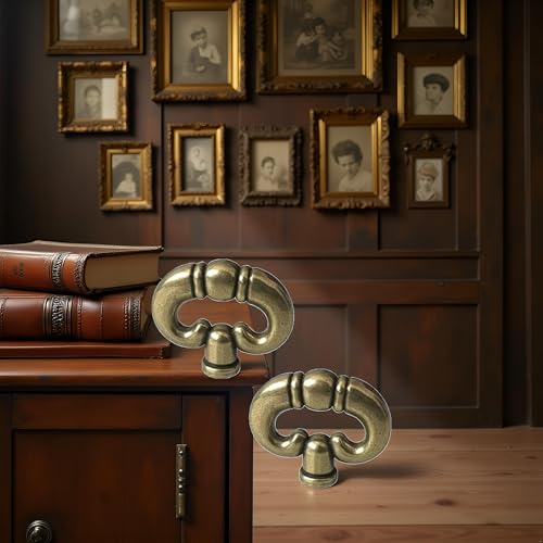 2Pcs Antique Bronze Ring, Vintage Style Drawer Knob Ring with Back Plate Antique Black Bronze Drawer Pull Dresser Cabinet Knob Kitchen Door Knob Hardware Cabinet Dresser Cabinet