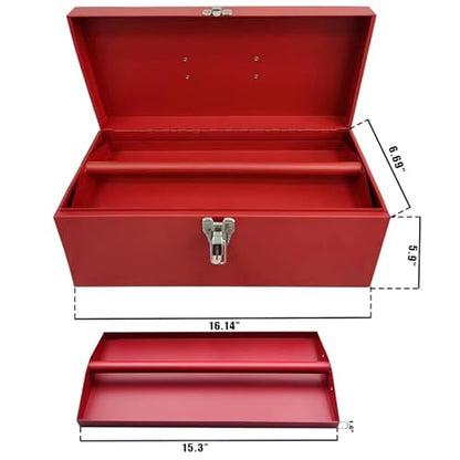 16" Small Tool Box Mini Toolbox Small Metal Tool Box with Latch Closure for Basic Tool Kits or Craft Storage - color: Red