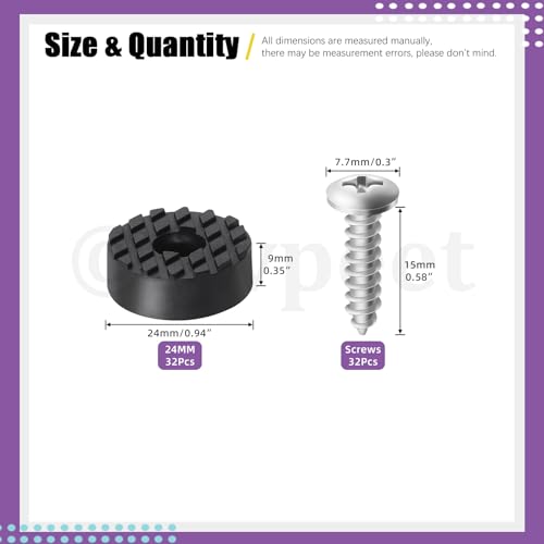 Swpeet 32Sets 24mm Round Black Furniture Pads with Screws, Heavy Duty Round Rubber Non Slip Non Skid Furniture Feet Rubber Bumpers Pads for Table Desk Chair to Protect Hardwood - size: 24 Mm