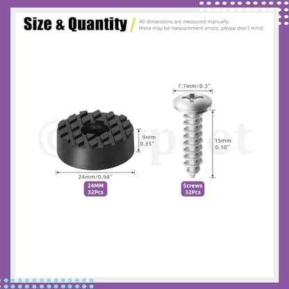 Swpeet 32Sets 24mm Round Black Furniture Pads with Screws, Heavy Duty Round Rubber Non Slip Non Skid Furniture Feet Rubber Bumpers Pads for Table Desk Chair to Protect Hardwood - size: 24 Mm