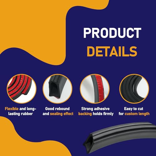 13.1FT Weather Stripping Door Seal, D Shaped Rubber Seal Strip, 1" Self Adhesive Rubber Weather Stripping, EPDM Foam Gasket for Automotive, Garage Door, Window, RV, Boat Use