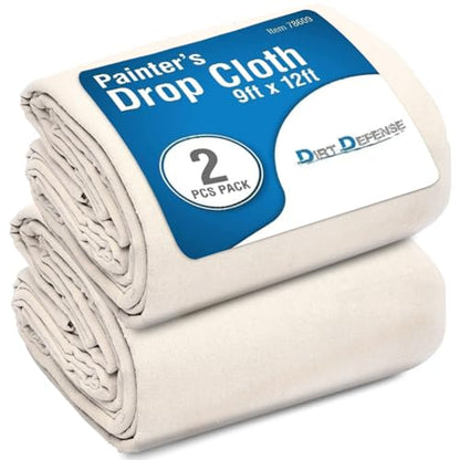 Pack of 2: All Purpose Canvas Drop Cloth Cotton Tarp 9x12 Large Canvas Tarp for Art Supplies, Drop Cloth for Painting Supplies/Paint Fabric or Couch Cover and Furniture Cover from Paint - size: 9ft X 12ft Pack of 2