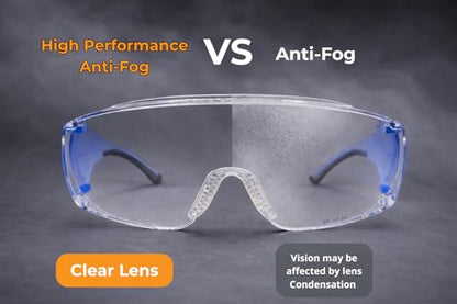 Koziface Safety Glasses for Men and Women White Blue Pink Over Eye Glasses Prescription Anti Fog Clear Lens Side Shields C31 - color: Blue