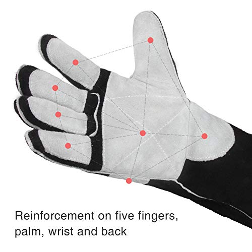 YESWELDER 16 Inches,932℉,Leather Forge MIG Welding Gloves, with Kevlar Stitching Heat/Fire Resistant, Palm Reinforcements, Black-Gray - size: Small (Pack of 1) one pair, style: Reinforced Palms and Fingers Black White