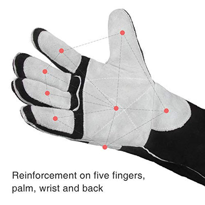 YESWELDER 16 Inches,932℉,Leather Forge MIG Welding Gloves, with Kevlar Stitching Heat/Fire Resistant, Palm Reinforcements, Black-Gray - size: Small (Pack of 1) one pair, style: Reinforced Palms and Fingers Black White
