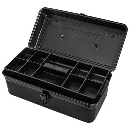 Tosnail Metal Tool Box, 14" Portable Empty Toolbox with Handle, Latch Closure and Removable Divided Storage Tray, Heavy Duty Craftsman Tools Organizer, Black