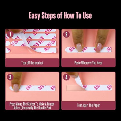 NOVO OVO 360 pcs EASY TEAR Adhesive Tabs for Press on Nails Display, Clear Removable Double Sided Gel Glue Mounting Sticky Tape for Nail Art/Packaging/Storage/Practice/Supplies 30 pc x 12 sheets - color: Easy Tear Transparent Double-Sided Nail Tape