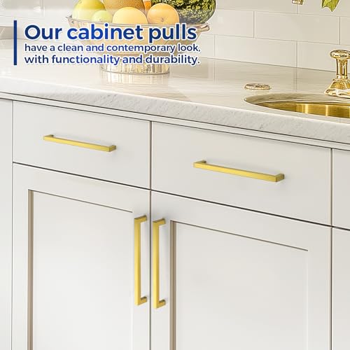 JOY DECOR Cabinet Handles, Gold Cabinet Pulls, Kitchen Handles Square Drawer Pulls Stainless Steel Drawer Hardware Handles 8-3/4 Inch(224mm) Hole Center 2 Pack - size: 8-3/4 Inch Hole Center