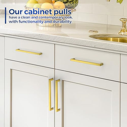 JOY DECOR Cabinet Handles, Gold Cabinet Pulls, Kitchen Handles Square Drawer Pulls Stainless Steel Drawer Hardware Handles 8-3/4 Inch(224mm) Hole Center 2 Pack - size: 8-3/4 Inch Hole Center