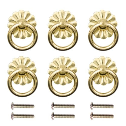 Geesatis 6 Pcs Brass Ring Pulls Handles,Antique Pulls Cabinet Knobs,Drawer pulls Closet Cupboard Door Decorative Handles - style: C