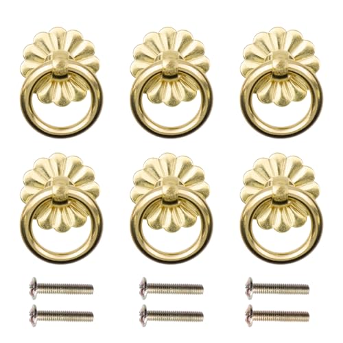 Geesatis 6 Pcs Brass Ring Pulls Handles,Antique Pulls Cabinet Knobs,Drawer pulls Closet Cupboard Door Decorative Handles - style: C