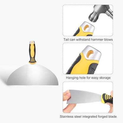 uxcell Putty Knife 10" High Carbon Steel Paint Scraper Flexible Drywall Repair Mud Knife for Removing Cement Wallpaper Mud Adhesive Taping with Metal Hammer End - size: 10"