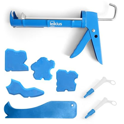 Caulk Gun Kit Smooths No-drip Silicone Caulking Gun and Caulking Tools, Sealant Tools Grout Scraper For Kitchen Bathroom Sink Joint,With Gift Box Works 10OZ Tubes blue