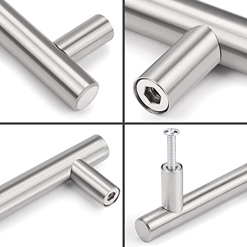 Probrico 5 Pack Stainless Steel Kitchen Cabinet Drawer Closet Handles Bedroom Dresser Pulls 5"/128mm Hole Centers - color: Brushed Nickel, size: hole center 5"