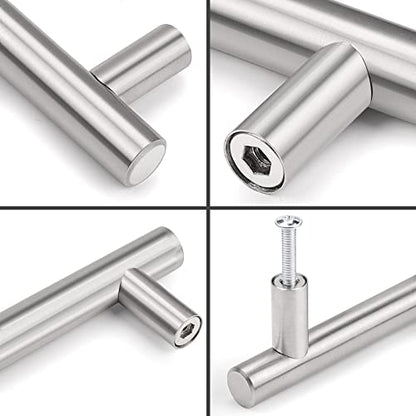 Probrico 5 Pack Stainless Steel Kitchen Cabinet Drawer Closet Handles Bedroom Dresser Pulls 5"/128mm Hole Centers - color: Brushed Nickel, size: hole center 5"