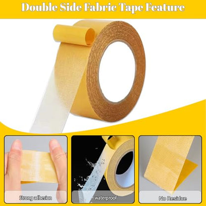 Qoqooice Double Sided Fabric Tape Heavy Duty Mounting Tape 1"/2“ x 50FT Resistente Clear Super Stick Tape with Fiberglass Mesh High Tack Strong Adhesive for Clothes Carpet Arts - size: 1 Inch and 2 Inch x50FT