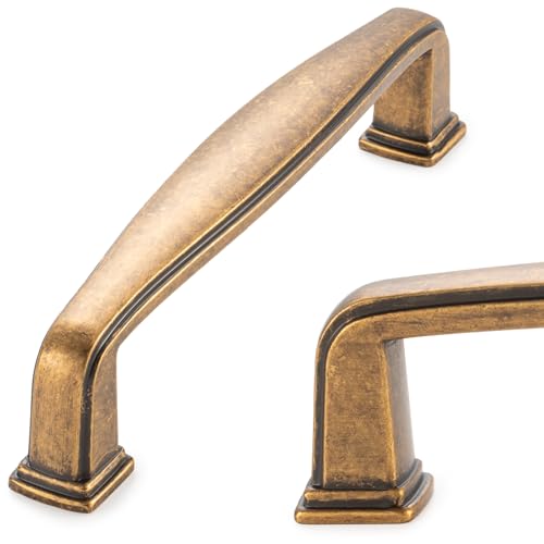 KOOFIZO 10 Pack 3-3/4 Inch Antique Brass Kitchen Cabinet Pulls Vintage Brass Cabinet Handles Brass Cabinet Hardware for Kitchen Cabinets 1817 Drawer Dresser Cupboard Bedroom - color: Antique Brass, size: 3-3/4" CC - 10pcs