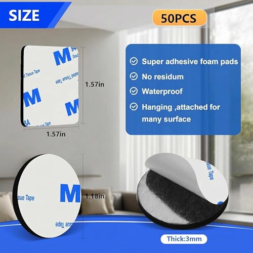 Double Sided Adhesive Heavy Duty Tape,2 Sided Mounting Tape for Walls, Square (1.57" Across) & Round (1.18" Diameter) Sticky Foam Pads, Waterproof Double-Sided Pads for Hanging in Office - color: Pack of Round&Square
