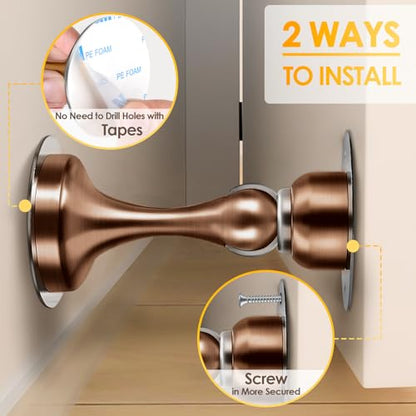 Door Stoppers Magnetic Door Catch, Stainless Steel Magnetic Door Stop 2 Pack, Double-Sided Adhesive Tape, No Drilling, Screws for Stronger Mount, Holder Your Door Open for Wide Doors - style: 2 Pack Red Bronze